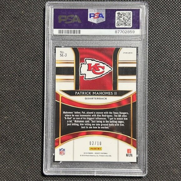 2018 SELECT SENSATIONS GOLD PRIZM SE3 PATRICK MAHOMES II /10 SSP PSA 10 GEM MINT - Picture 2 of 2